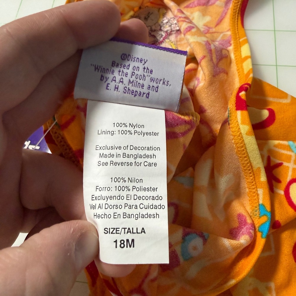 New Vintage 90s Disney Winnie Pooh Tropical Swimsuit one piece halter 18m girl - Picture 9 of 9